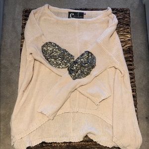 Light pink LF Sweater with sequin elbow patches